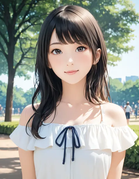 (best quality:1.2), 1girl, ueno park, summer, upper body shot, shoot from front