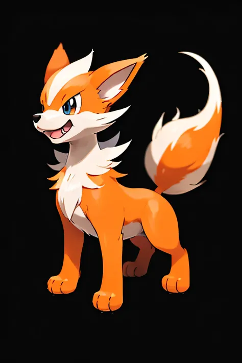 Pokemon, fakemon, white background, puppy, fire type, happy