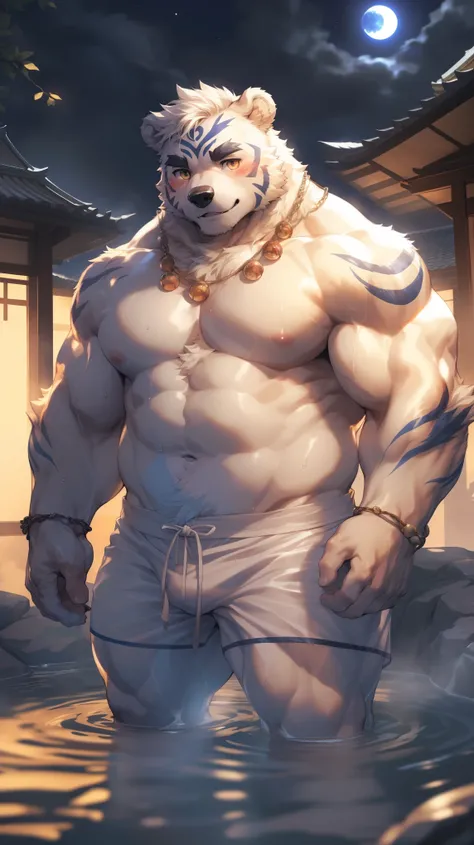 (By Empty Ghost, From thebigslick, By Dark Gem, Will chase), Keyuan Building (Onmyoji Daisenji Temple), High quality photos, Perfect anatomical structure, Anthropomorphic white bear, male, 20 years old,  (bear print), Thick eyebrows, short hair, Strong bod...