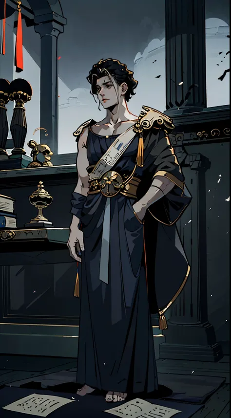 1man, alone, solo, lonely, black hair, mid lenght hair, cheveux mi-courts, short hair, black eyes, insister sur les reflets des yeux noirs, well detailed eyes, cheveux noirs, black costume, black tuxedo, costume noir, classy outfit, black clothes, lazy man...