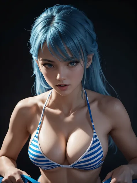 ighly detailed, 8 K, masterpiece, 1 girl, Blue_hair_tubes, dress, Bend_over , Smirk, (ideal_face) difficult, impressive lighting, 4K, detailed_background, caustic, full_body, (hyperrealistic:1.3) (beautiful lighting:1.3), caustic, dynamic lighting, beautif...