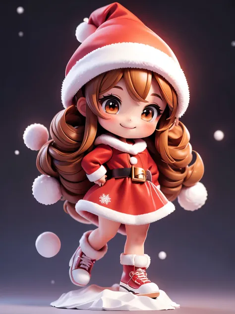 masterpiece, Highest quality, Smiling cute chibi, (((黒 hair))), Santa Claus Costume, (((whole body)))