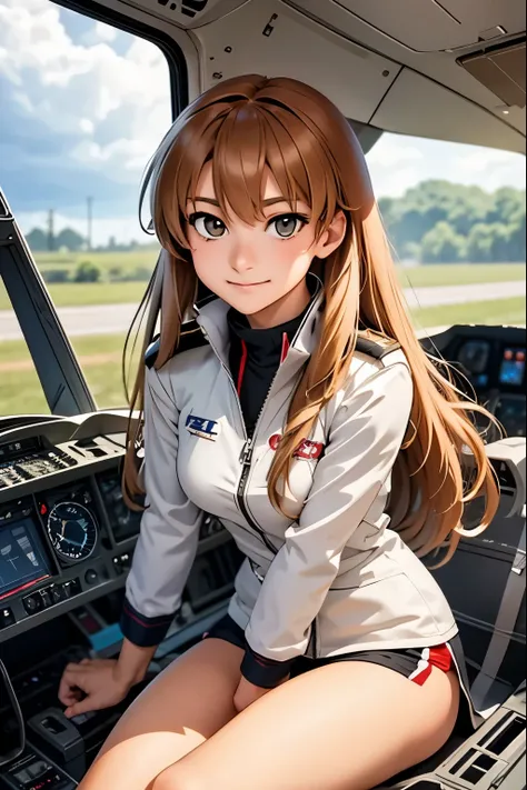 taiga aisaka f 35 pilot, taiga aisaka from the anime toradora, inside a cockpit of an f 35 model fighter plane. outside lightnin...