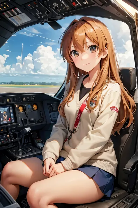 taiga aisaka f 35 pilot, taiga aisaka from the anime toradora, inside a cockpit of an f 35 model fighter plane. outside lightnin...