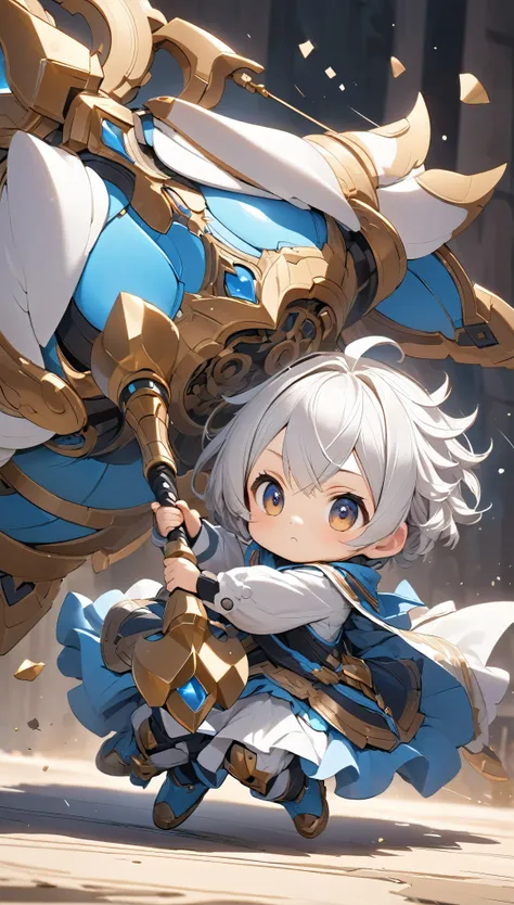 Ultra-small deformation, cute, He swings a weapon, A very large weapon, Its too big to hold.,