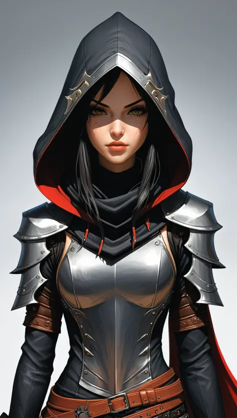 in style of Chris Mars,Chris Moore
(1girl,character conceptual design,half body),female assassin,the hood covered the whole face
BREAK
1 only mechanical transformation eyes,asymmetric shoulder armor,broken hood