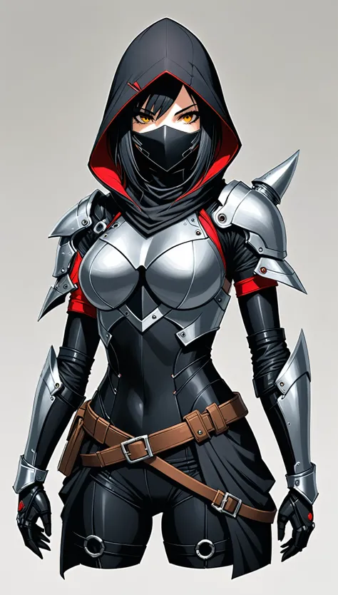 in style of Chris Mars,Chris Moore
(1girl,character conceptual design,half body),female assassin,the hood covered the whole face
BREAK
1 only mechanical transformation eyes,asymmetric shoulder armor,broken hood