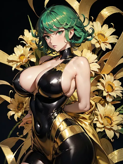 (Tatsumaki), (One Punch Man), big detailed green eyes, green hair, (green eyes), green and gold color palette, Official art, Unity 8k Wallpaper, Ultra-detail, Beautiful and aesthetic, masterpiece, Best Quality, (zentangle, mandalas, Tangle, Entangle), (fra...