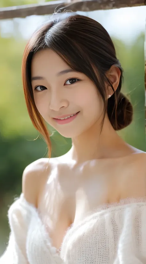 masterpiece,best quality,(Japanese girl),((Beautiful girl)),cleavage,(off shoulder:1.2),(perfect body beauty:1.2),(shy smile),