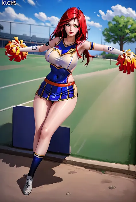 (katarina league of legends), cheerleader outfit, looks seductive, posse sexy, high resolution, super detaill, 8k, (( Overview))