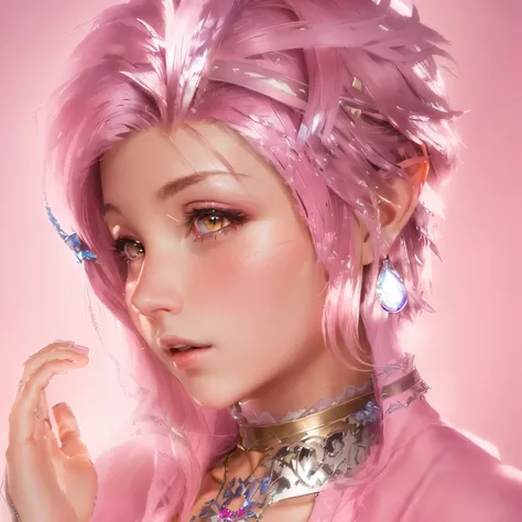 Close-up of a woman in a pink dress and necklace, Final Fantasy 14 Style, Face of Final Fantasy, A charming portrait of Aerith, Ultra-detailed fantasy characters, Final Fantasy Characters, Final Fantasy 1 2 Style, Anime-style 3D, From Final Fantasy, Prince...