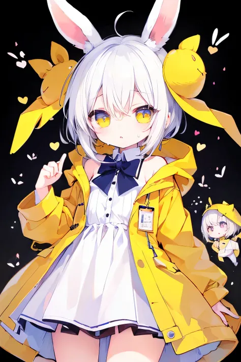 Bunny girl、Rabbit ears、Yellow Raincoat、Putting on a collar、Short white hair、Elementary school girl、Very beautiful and Shining Eyes、Shining Eyes、1 person、(((((Small body)))))、heart❤、((Sweat、vapor)）