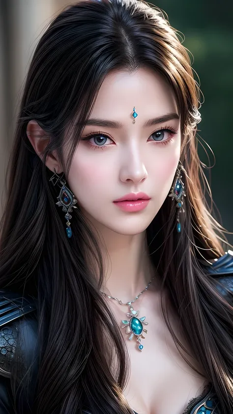 A medium-sized chest、Close-up of a woman with very long hair, 4K detail fantasy, Movie goddess close up shot, Extremely detailed photos of the goddess, Super detailed fantasy characters, Portrait of the Knights of the Zodiac, Beautiful fantasy queen, 2. 5D...