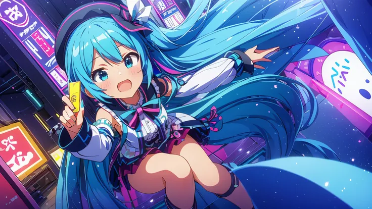 one girl only girl masterpiece、superior image quality、超high resolution、miku hatsune、blue hairs、two-tailed、blush、mock、open your m...