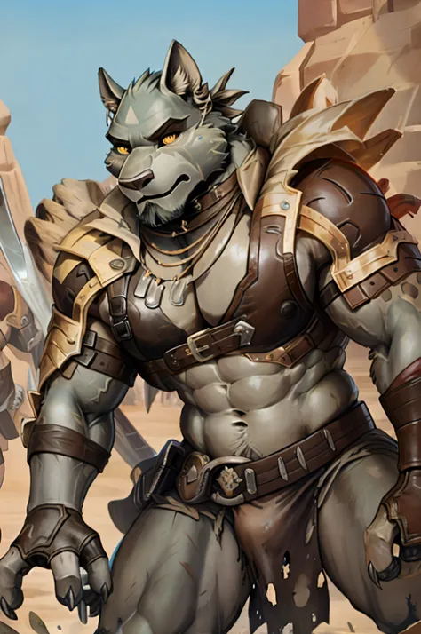 Only Sexy anthro furry male mercenary medieval soldier, delgado, endomorph, muscular, hands, model, Male appearance, sale, sword scars, scanty weaponry, rusted and worn, thick leather belt low on the hips, old loincloth, very worn, scanty and dirty, linen ...