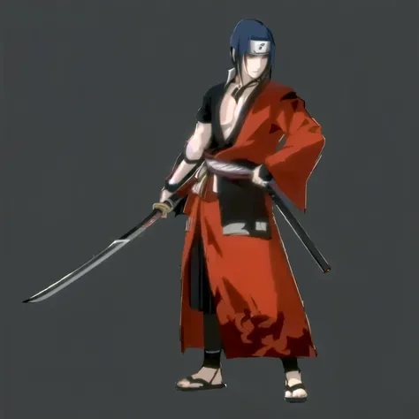 a close up of a person with a sword in a red robe, yasuke 5 0 0 px models, dramatic wielding katana pose, fox nobushi holding a naginata, shikanosuke yagaki, itatchi uchiha, itachi uchiha, akiyuki shinbou, swordsman, inspired by Kanō Hōgai