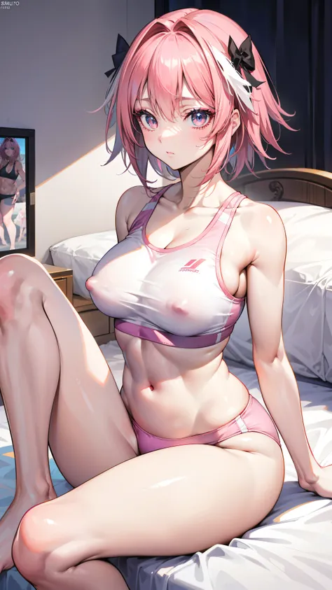 Astolfo, ((Femboy)), Anime, (Masterpiece:1.25), Best quality, High resolution:1.35, RAW photo:1.2, Detailed CG, Dreamy, Curvy build, Skinny, Slender body, Fine detailed beautiful eyes: 1.2, Embarassed Expression, Erotic thighs, Lustrous skin, Photon maping...