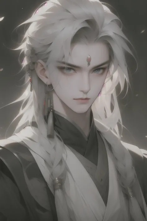 photoPractical, Practical, photography, masterpiece, best quality, Extremely detailed, Moderate, 1 boy, Solitary, Long hair, Chinese clothes, Silver Hair,