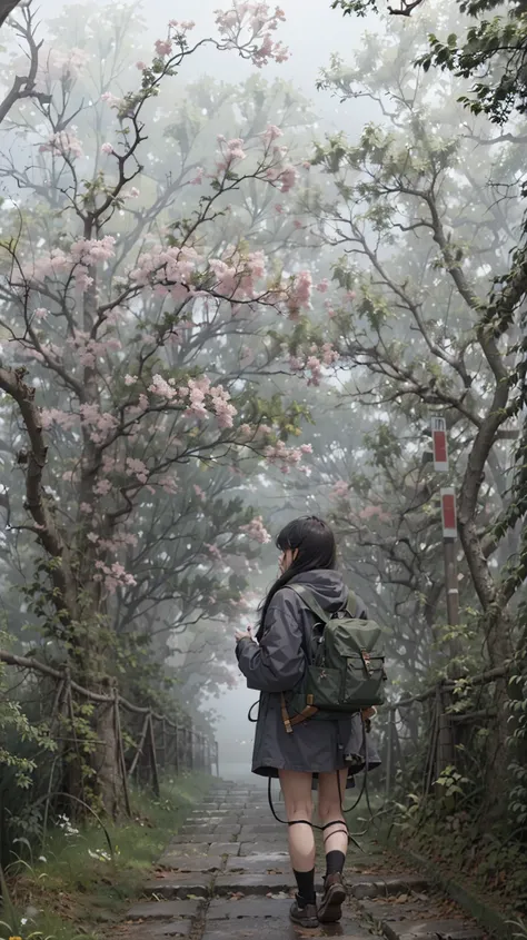 small sexy gal in ((((mysterious fog)))),　at town, (((濃い霧))), large back light, bomb, ((attack for viewer)), ready for action, d...