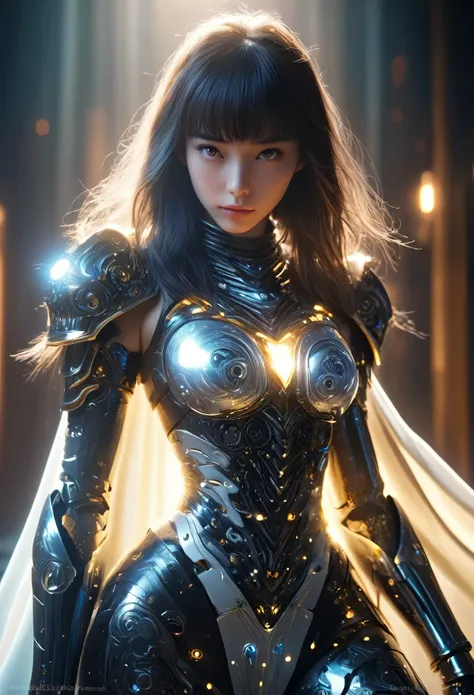 (Best Quality, 4K, 8K, High Resolution, Masterpiece: 1.2), (Super Detailed, Realistic, Photorealistic:1.37), A woman in futuristic clothing, Trending on cgstation, Trending on cgstation, (Portrait of a girl in the Knights of the Zodiac:1.4), blunt bangs, C...