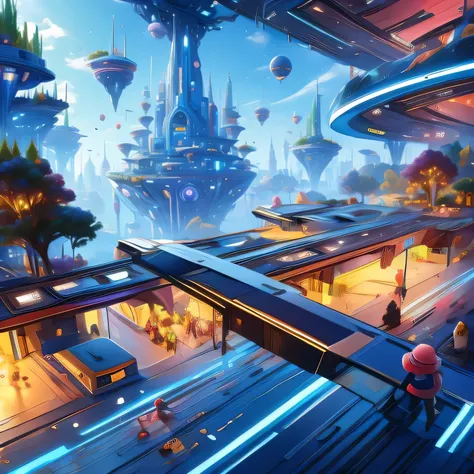 child-friendly future city design，futuristic building，futuristic，children's style，disney style