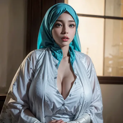 Big boobs, yellow hair color,red ayes,Hyper realistic, Ultra detail, hijab