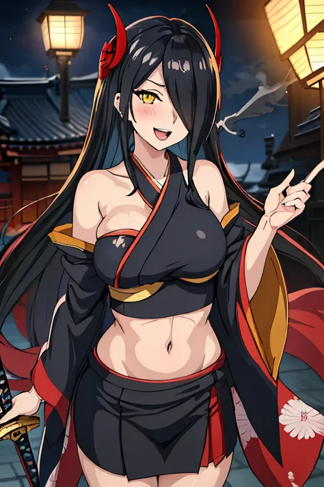 solo, {friedrich_der_grosse_azurlane:1.15}, black_hair, long_hair,  yellow_eyes, hair_over_one_eye,  large_breasts, very_long_ha...