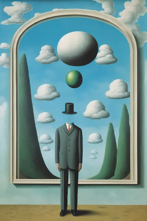 rené magritte - in the style of rené magritte、draw a surreal painting with the number 10 as the central character。.