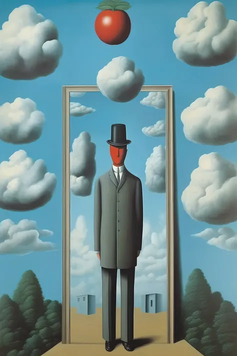 rené magritte - in the style of rené magritte、draw a surreal painting with the number 10 as the central character。.