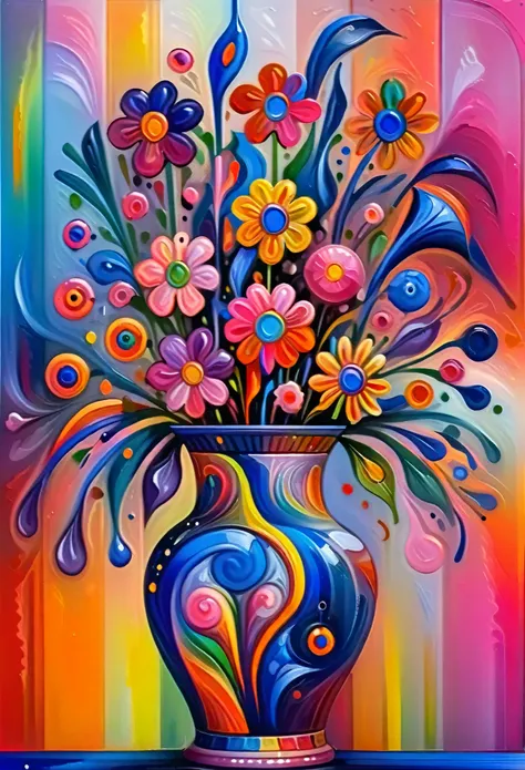 [  ral-colorswirl a bouquet of vibrant flowers adorns the vase :   ral-exposure  a bouquet dripping from the vase, dripping art ...