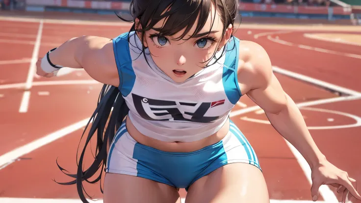 Track and field, during the match, detailed face, ultra high definition, ultra high quality