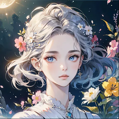 （（best qualtiy））， （（tmasterpiece）） themoon， god of moon， goddes， florals，exquisite facial features