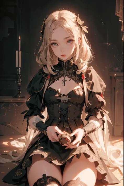 (((masterpiece, of the highest quality, super detailed))), (a witch belonging to an occult order of knights), (a knight crossed with a witch), Victorian era inspired, ((minimal but intricate beautiful armour)), Fluttering lace flared dress with frilly pett...