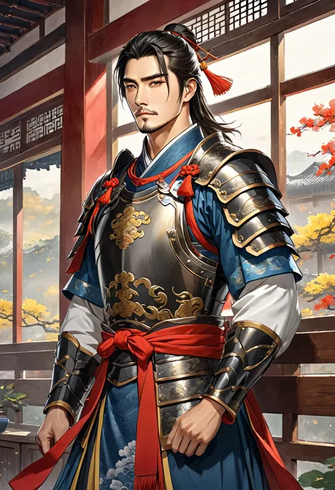 Three Kingdoms Zhou Yu, very handsome, Armor, window술, window, nice guy, Chinese clothes, 중국Armor, no beard