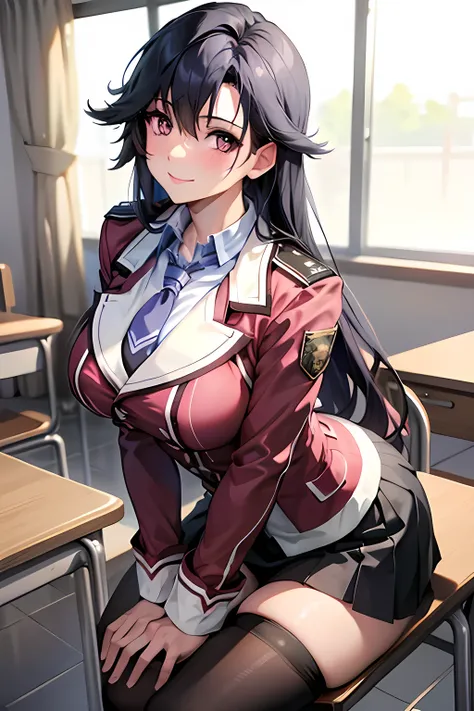 masterpiece, mischievous smile, light blush, looking at viewer, huge breasts, sexy pose, female rean schwarzer, long hair, schoo...