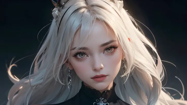 Showcasing outstanding artistic skills, Helltaker's Lucifer is the focus of this surreal 8K human portrait.. He is wearing a formal suit with a striking red shirt., black pants, And a matching black tie, she ~withmands attention with her serene express...