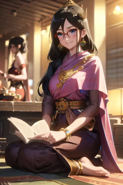 คุณภาพดีatสุด, masterpiece, high resolution, alone, {thanaka_asuka_euphonium sound:1.15}   black_hair, long_hair, glasses, light...