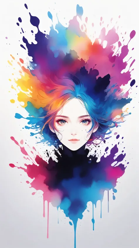 (extremely bright:1.1), white background, [1girl:7], (head tilt:1.2), ([sketch|watercolor (medium)]:1.15), (inkblot:1.1), (pale:1.2), chaotic abstract background, vector trace, gradient blending, vibrant colors, superb, extremely detailed, intricate, (extr...