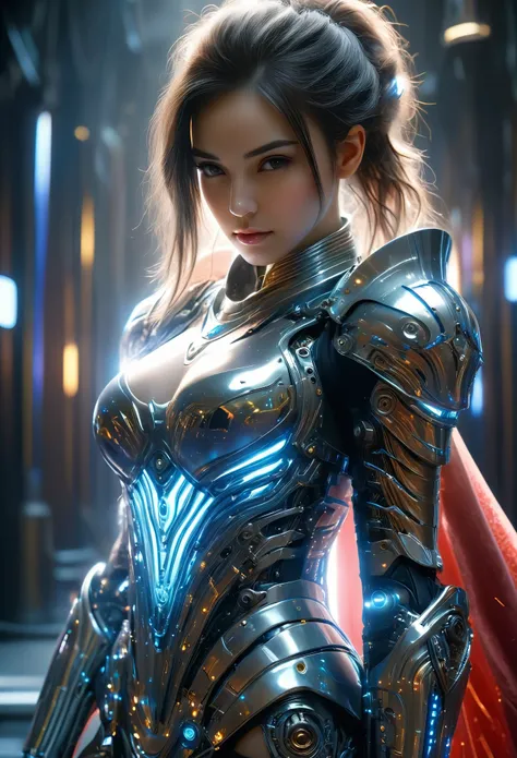 (Best Quality, 4K, 8K, High Resolution, Masterpiece: 1.2), (Super Detailed, Realistic, Photorealistic:1.37), A woman in futuristic clothing, (erotic and sexy:1.4), Trending on cgstation, Trending on cgstation, (Portrait of a girl in the Knights of the Zodi...