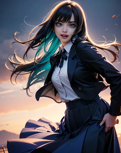 (photorealistic:1.6),(High resolution:1.6),(solo, one girl:1.5),(Beautiful Girl:1.5),(cool beauty:1.5),(Big eyes),(Plump lips),(looking at viewer:1.4),(smile:1.2),(Hair blowing in the wind:1.3),(Leaning forward) ,ado, 1girl, multicolored hair, long hair,(c...