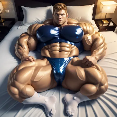 SeaArt Bot Txt2Img Par Défaut 22:06:18 Expire dans 29 jour(s) full body view from above, over-muscular chris pratt with blond wavy short hair, smooth chest and massive bulge wearing a sheer very transparent transparent light-grey fullsuit , and transparent...