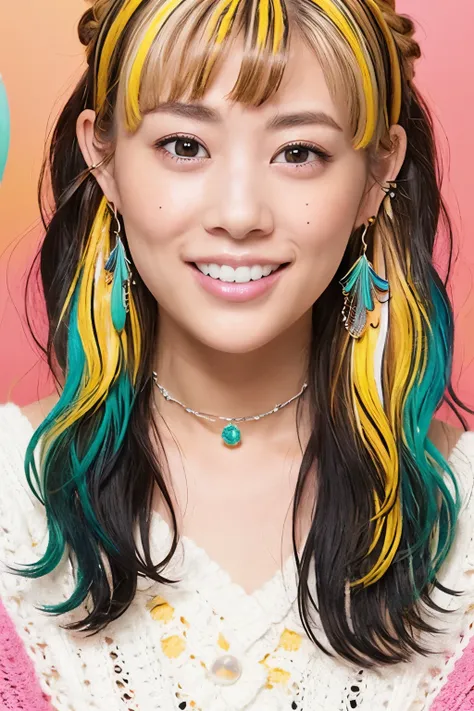 portrait of a sweet casual look hairstyle for a spring and summer magazine cover, a close up of a realistic cute japanese woman ...