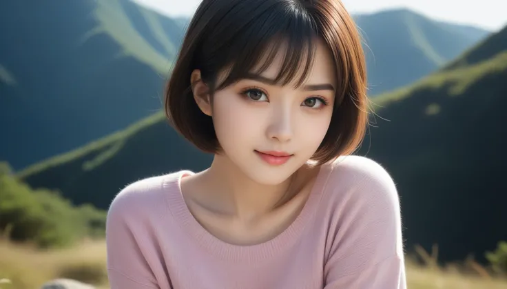 8k, Ultra-high resolution, Highest quality, masterpiece, 三分割法によるphotograph,Surreal, photograph, 1 Girl, (:1.3), pretty girl, Cute Face, 細部までBeautiful Eyes, 細かくdetailedに,masterpiece,One Girl:1.2,Japanese women,Young Wife,upper body,smile,Black hair,Bowl cut...