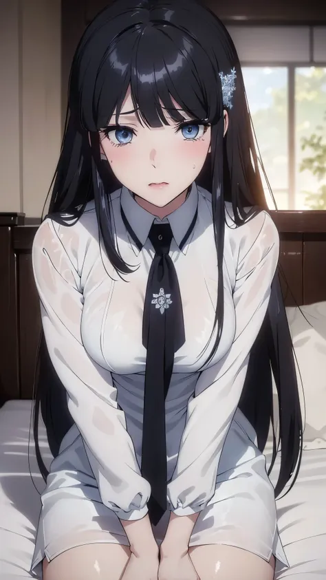 1 personの, alone, masterpiece, Highest quality, The Irregular at Magic High School, Miyuki Shiba, Shiba Miyuki, iris, blue eyes, tsurime, eyelash, Black Hair, Long Hair, Hime cut, Straight hair, Blunt bangs, blunt end, Side Lock, hair ornaments, snowflake ...