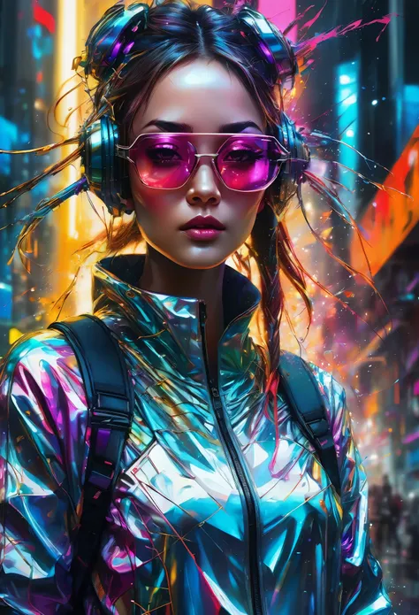 Design a Digital Art Piece，Featuring a Futuristic Femme Fatale，Stylish Design, reflective glass glasses and a Smooth, High-Tech Feel, Center, Nearly perfect, Dynamic, Very detailed, art station, concept art, Smooth, sharp focus, illustration, Artwork by Ca...