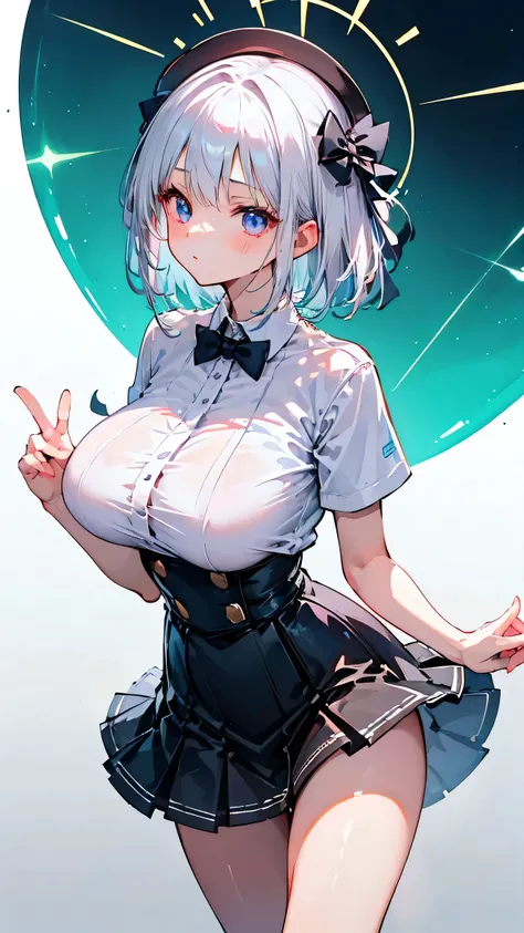 Ultra-high resolution, 8k,high quality,(((low length,、Young Girl、Butler、Ultra Mini Skirt,))),(Retrospective angle,Cunning Hand),(、glowing、iridescent light,soft shadow,Anime Painting,thin line drawing),One Little Woman,(((Big Tits、Beautiful breasts))),