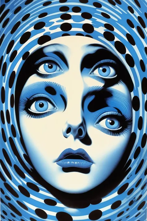 philippe druillet style - blue eyes, blue moon, junji ito、brian bolland、bridget riley style