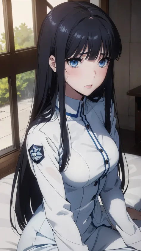 1 personの, alone, masterpiece, Highest quality, The Irregular at Magic High School, Miyuki Shiba, Shiba Miyuki, Iris, blue eyes, tsurime, eyelash, Black Hair, Long Hair, Hime cut, Straight hair, Blunt bangs, blunt end, Side Lock, hair ornaments, snowflake ...