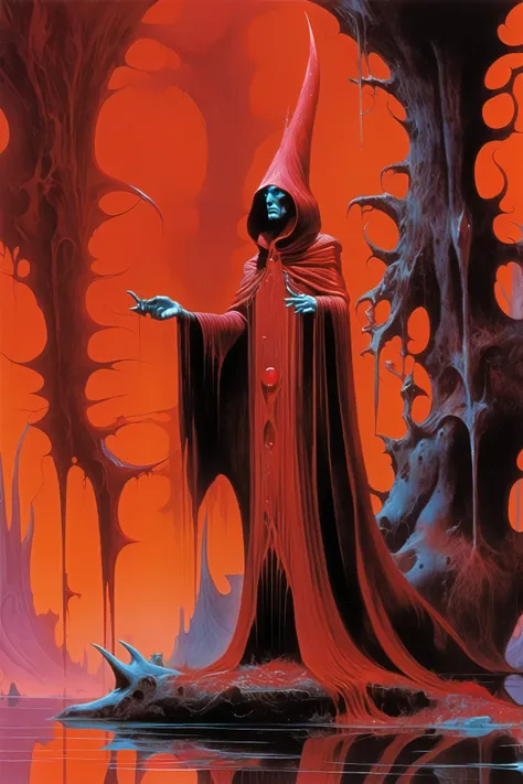 philip dolya style - fantastical, roger dean-esque otherworldly blood mage