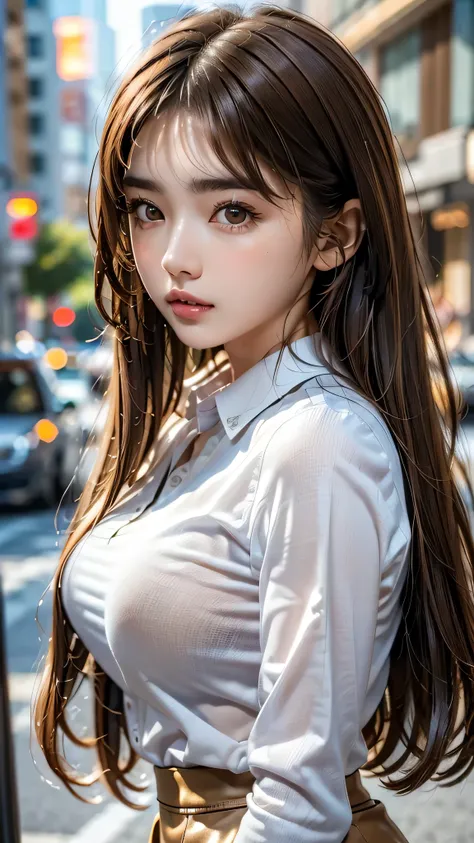 (8k, RAW Photos, Highest quality, High resolution:1.2), (realistic:1.4), (solo), 18 years old girl, in Tokyo city, standing on the street, outstretching hand to viewer, (in the night:1.4) beautiful princess eyes, detailed eyes, (brown pubic hair:1.4), (dar...